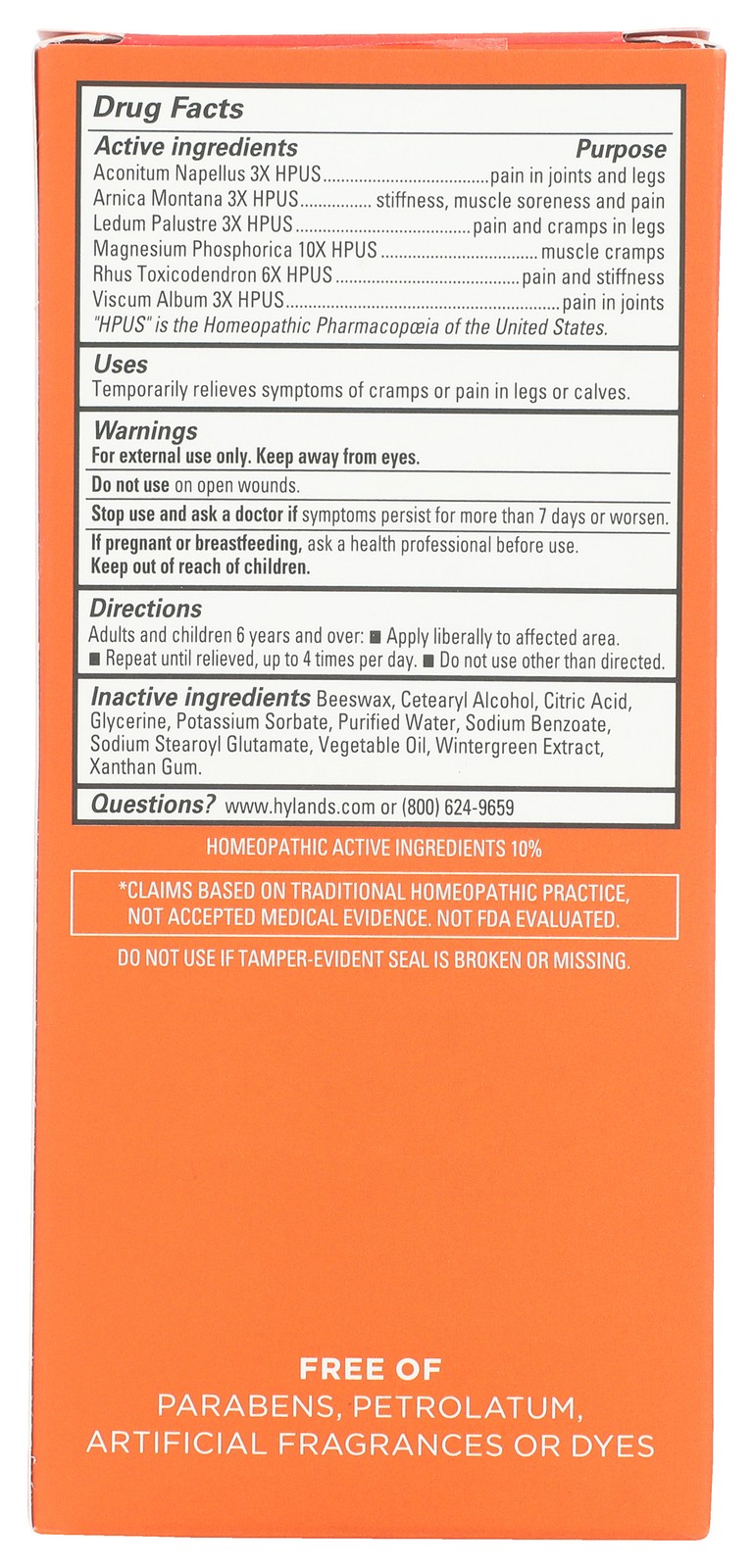 Homeopathic Leg Cramps Ointment By Hylands 2.5 Oz 3 Pack