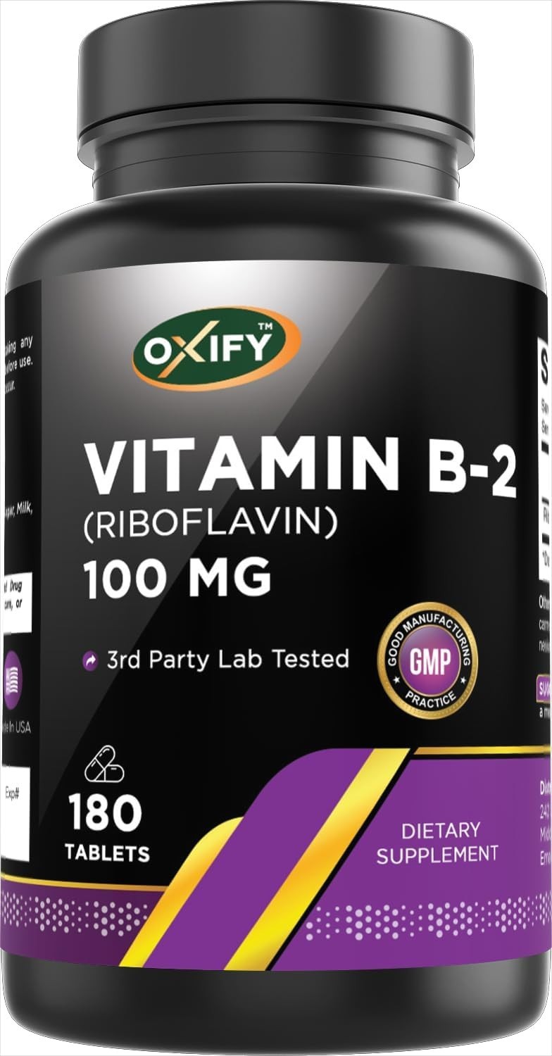 Oxify Vitamin B-2 (Riboflavin) 100 mg, 180 Tablets, Made in USA