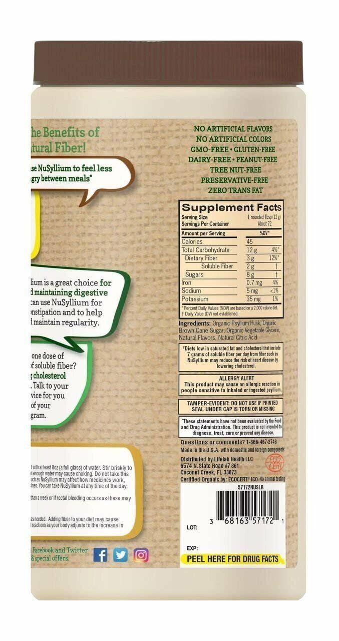 NuSyllium Powder Organic Natural Fiber Natural Orange Flavor 72 Doses 30.5 Ounce