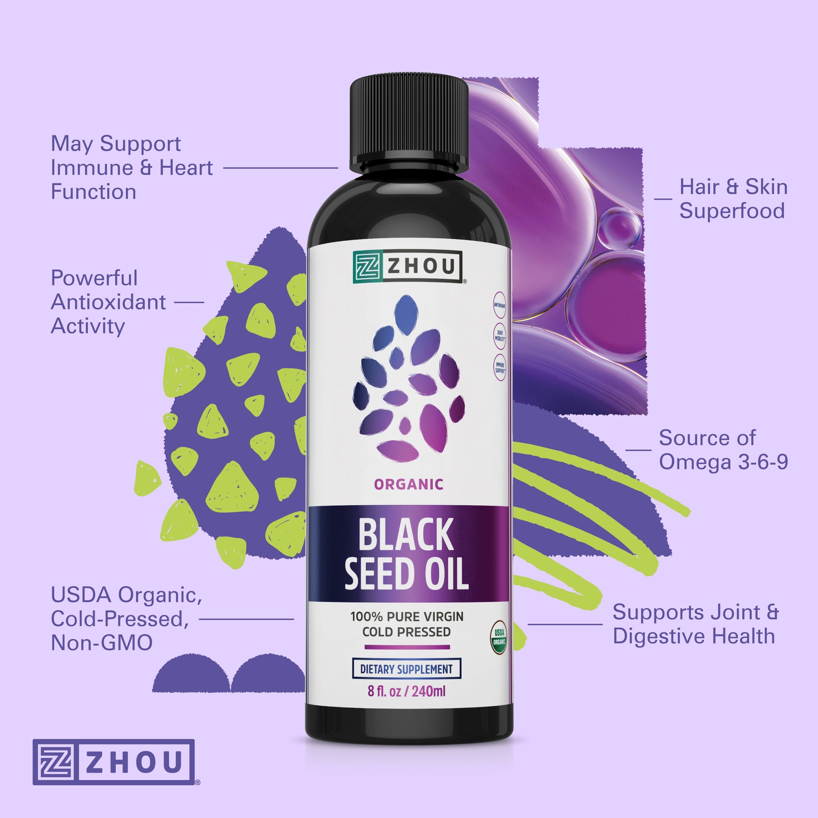 Zhou Usda Certified Organic Black Seed Oil | 8oz