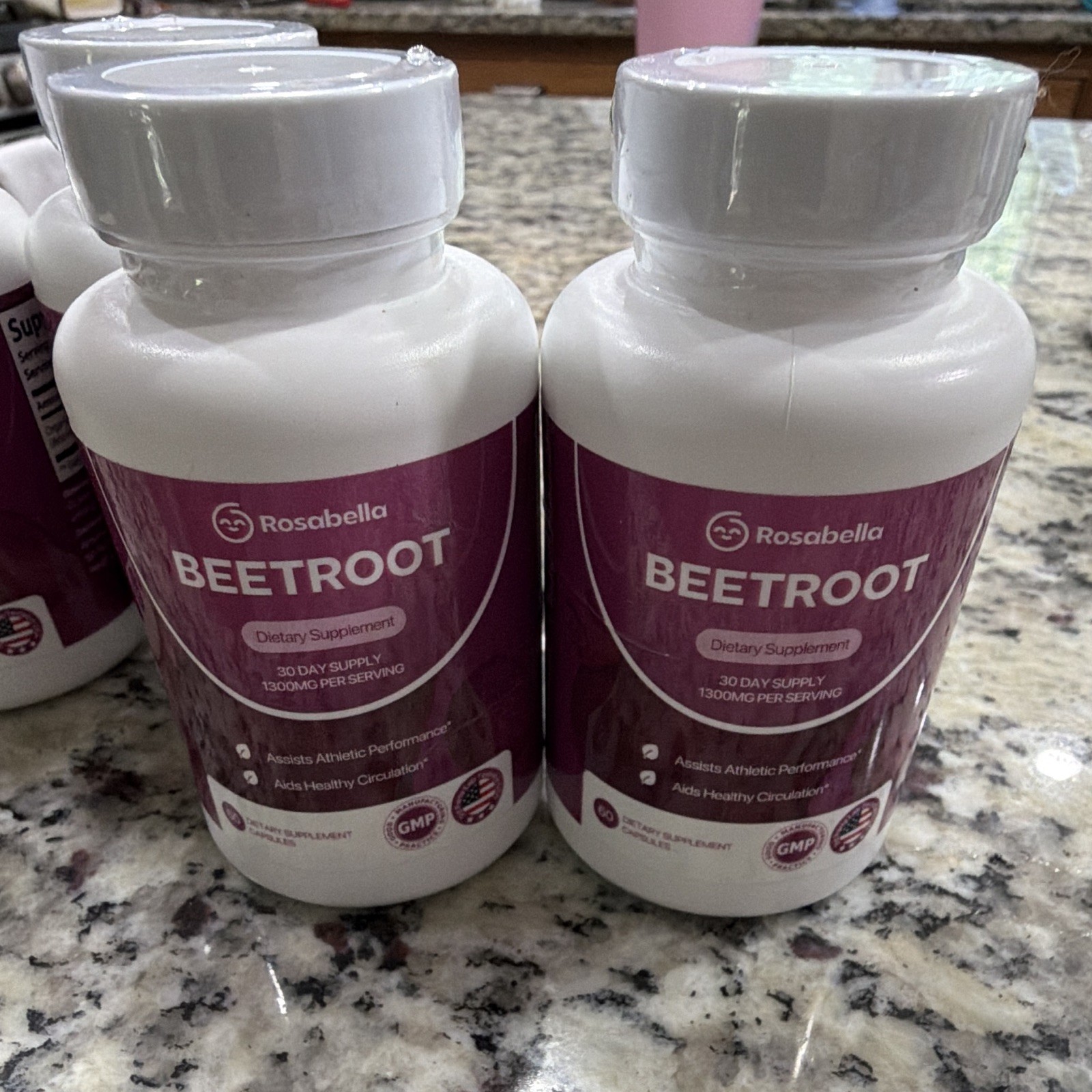 Rosabella Organic Beetroot 1300mg Veggie Capsules, 60 ct, Lot of 4, 03/2028