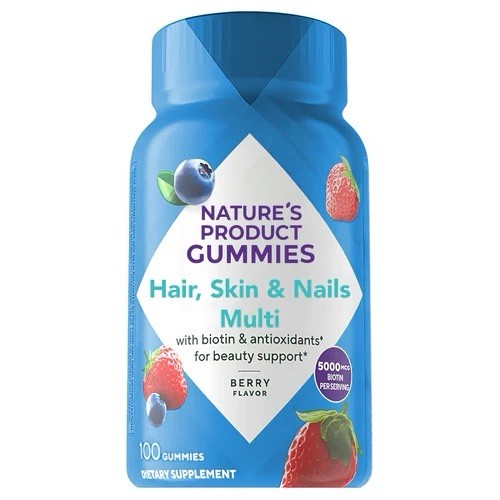 Nature’s Product Hair Skin & Nails Gummies Berry Flavor 100 Count 5000mcg Biotin