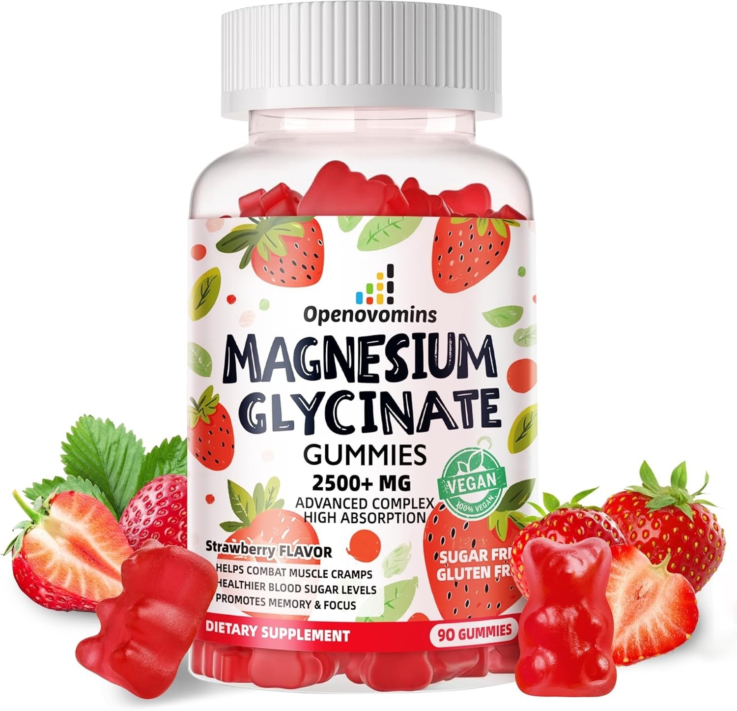 2-Pack Openovomins Magnesium Glycinate Gummies Strawberry 90 Count Each EX 10/26