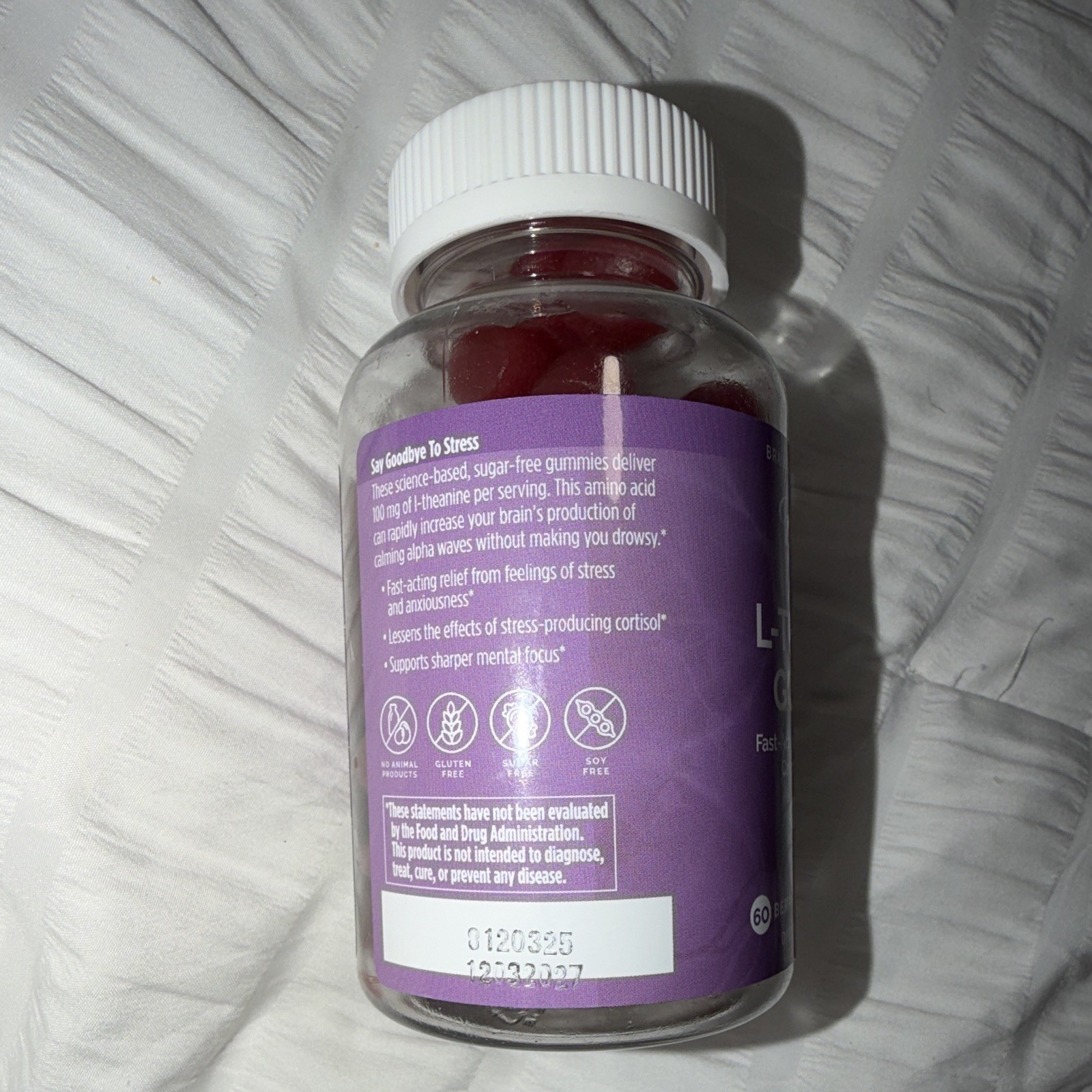 brainMD L-Theanine Gummies 100mg 60 Count Berry Sugar-Free Vegan Gluten-Free