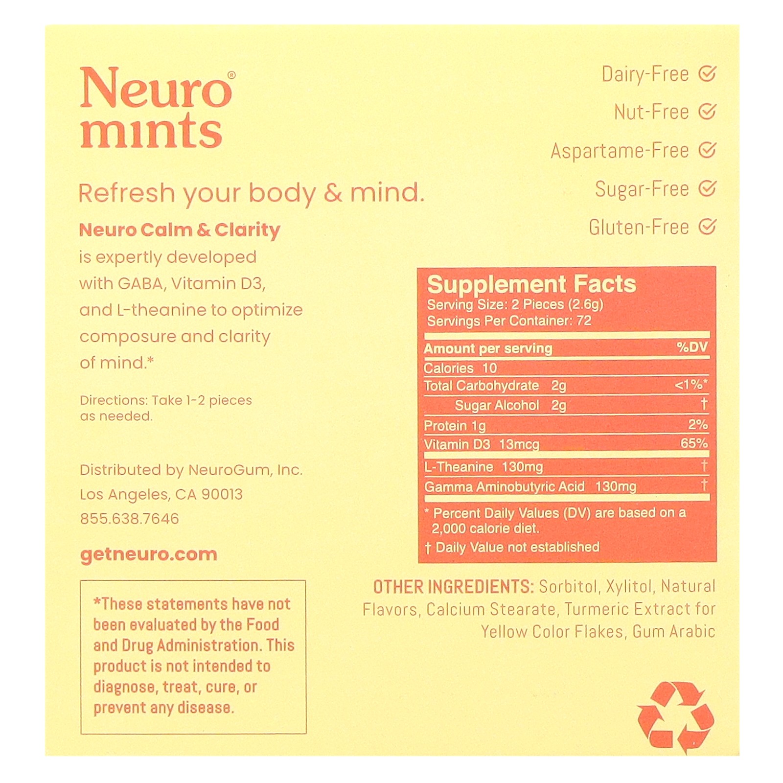 NeuroMints, Calm & Clarity, Honey Lemon, 12 Packs, 12 Pieces Each