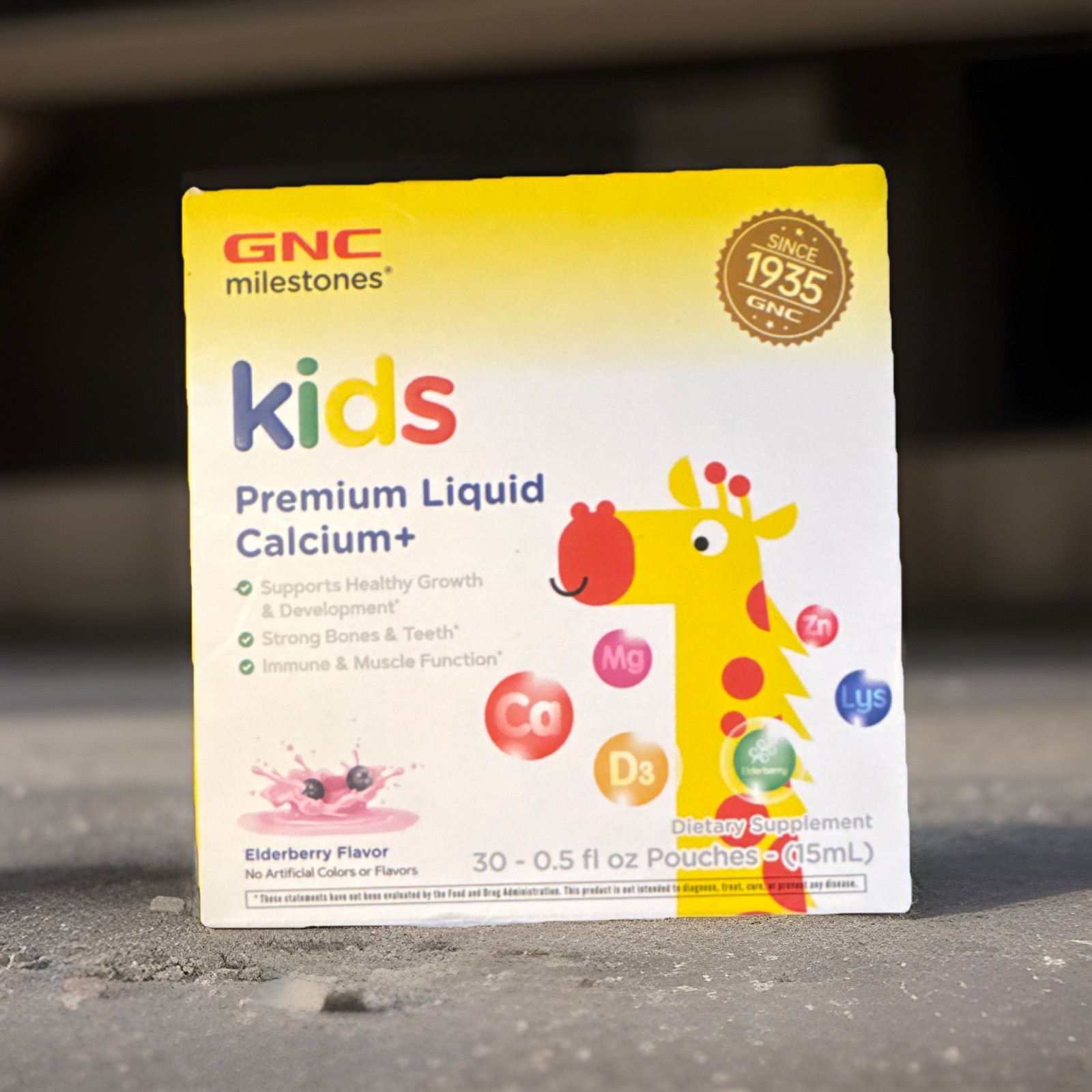 GNC Kids Premium Liquid Calcium Magnesium Elderberry 30 Pouches