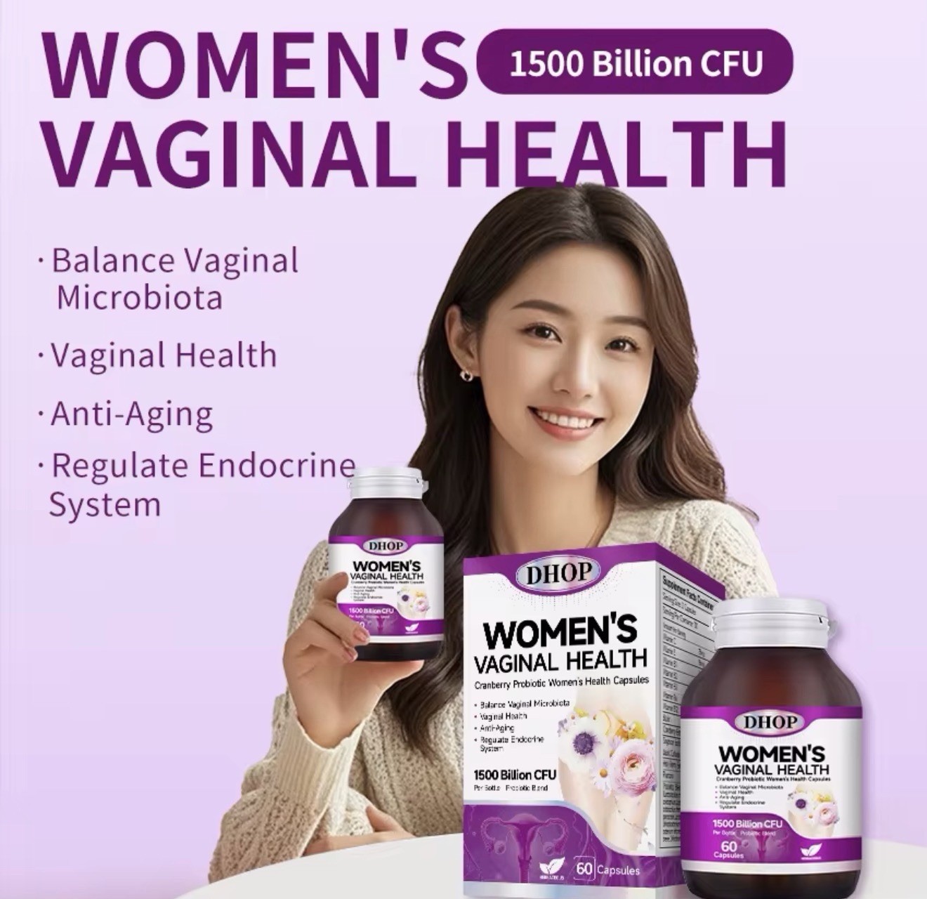 DHOP Cranberry Probiotic Capsules Women’s Health 60 Count Vitamin C E Isoflavone
