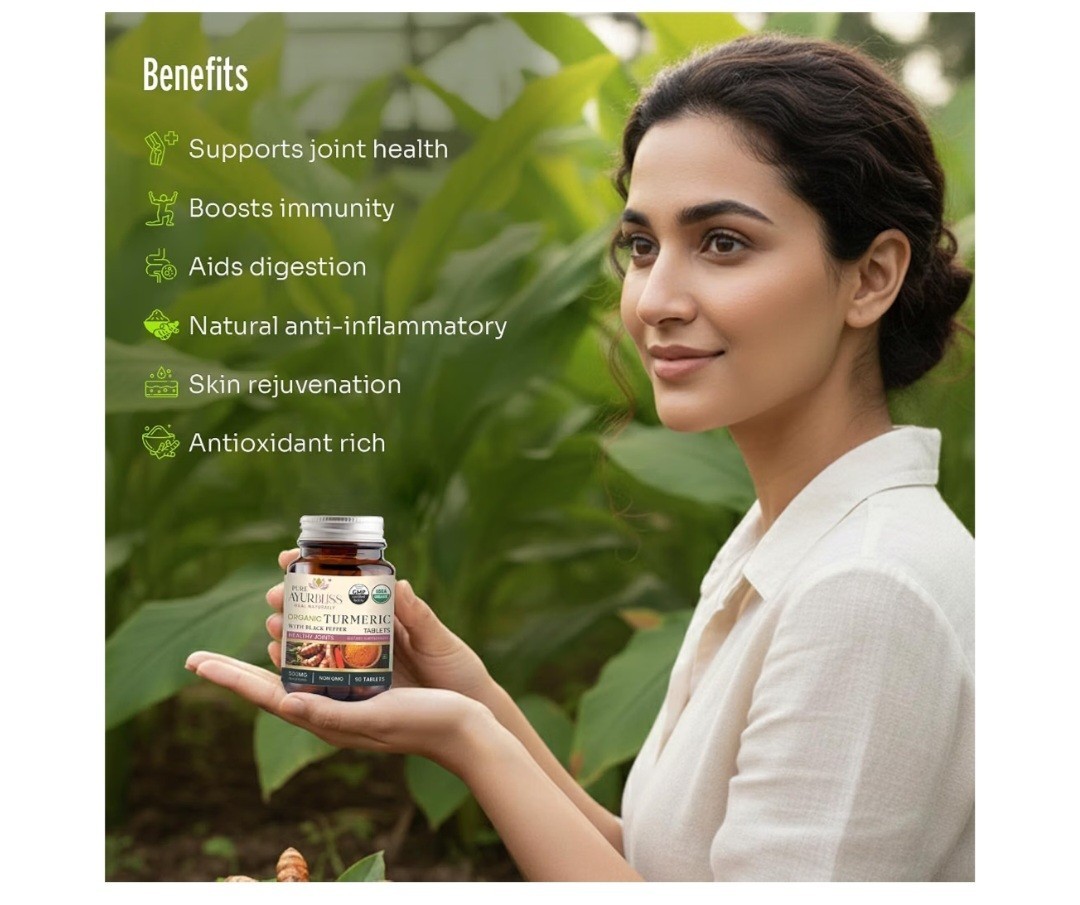 Pure Ayurbliss Turmeric + Black Pepper 500mg 90 Tablets USDA Organic Vegan