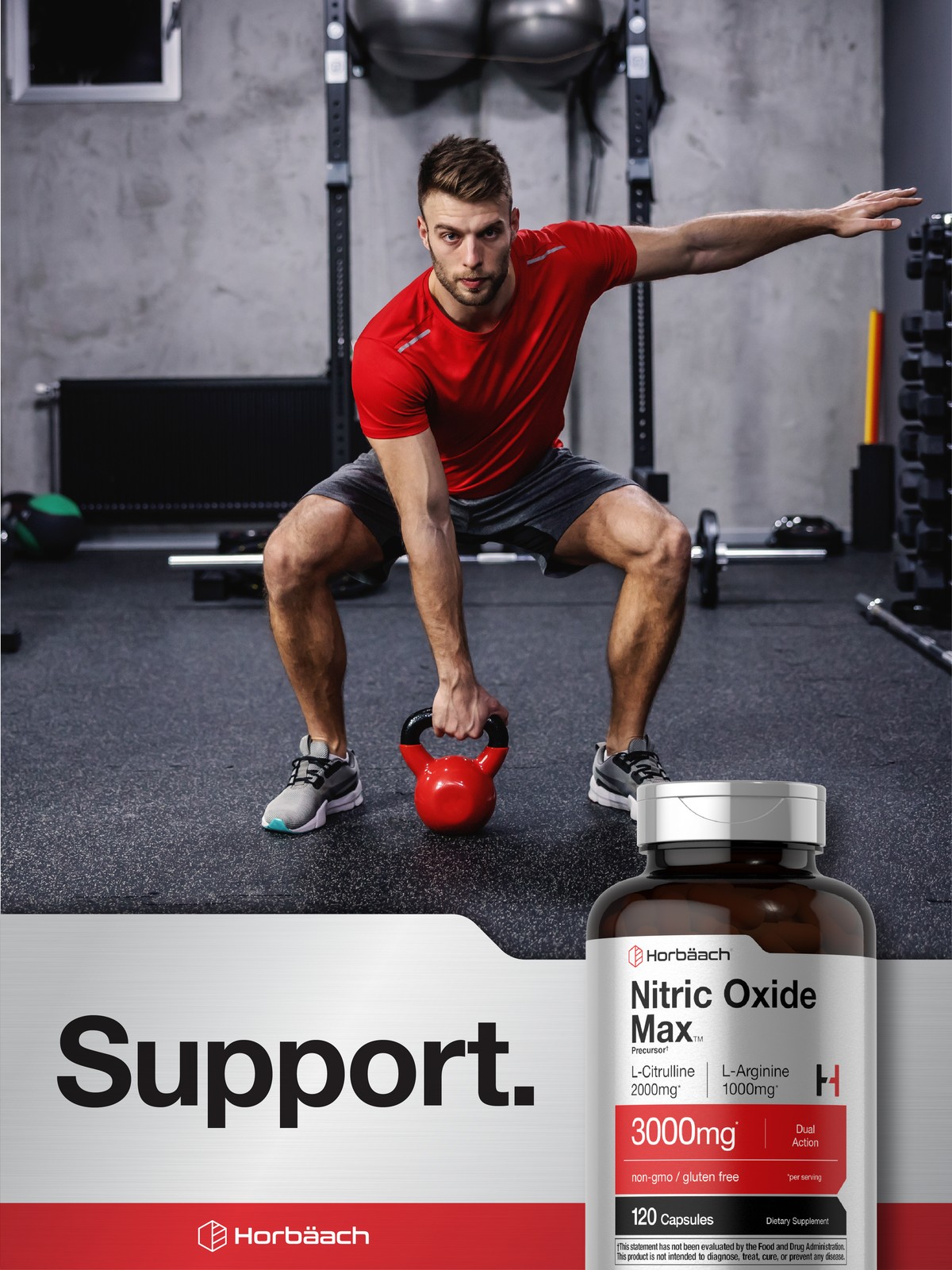 Nitric Oxide Supplement | 3000mg | 120 Capsules | Pre Workout | by Horbaach