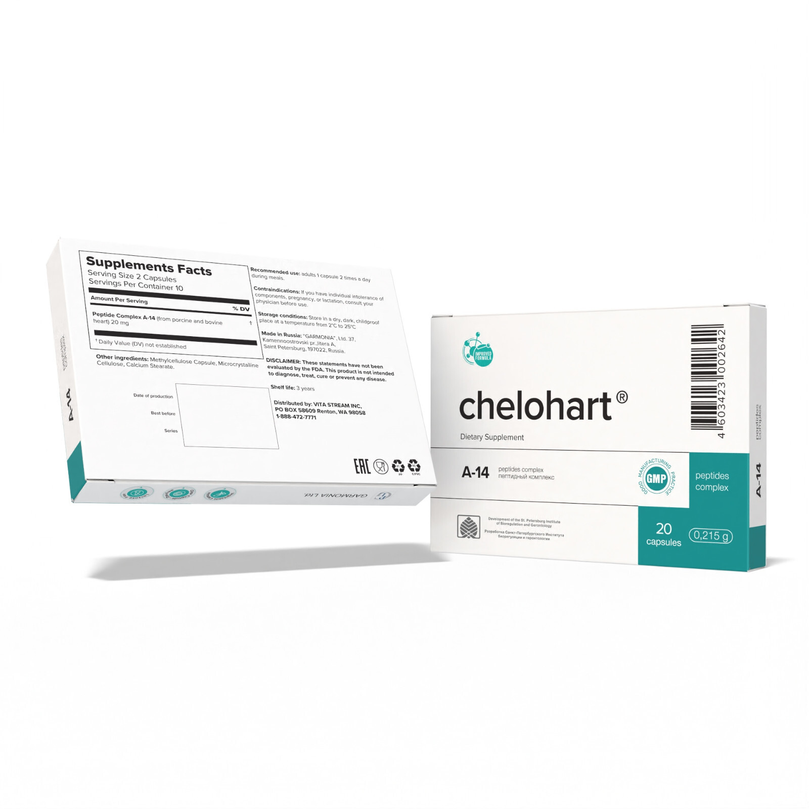 A-14 Chelohart Original Natural Khavinson Heart Peptide Bioregulator 20 capsules