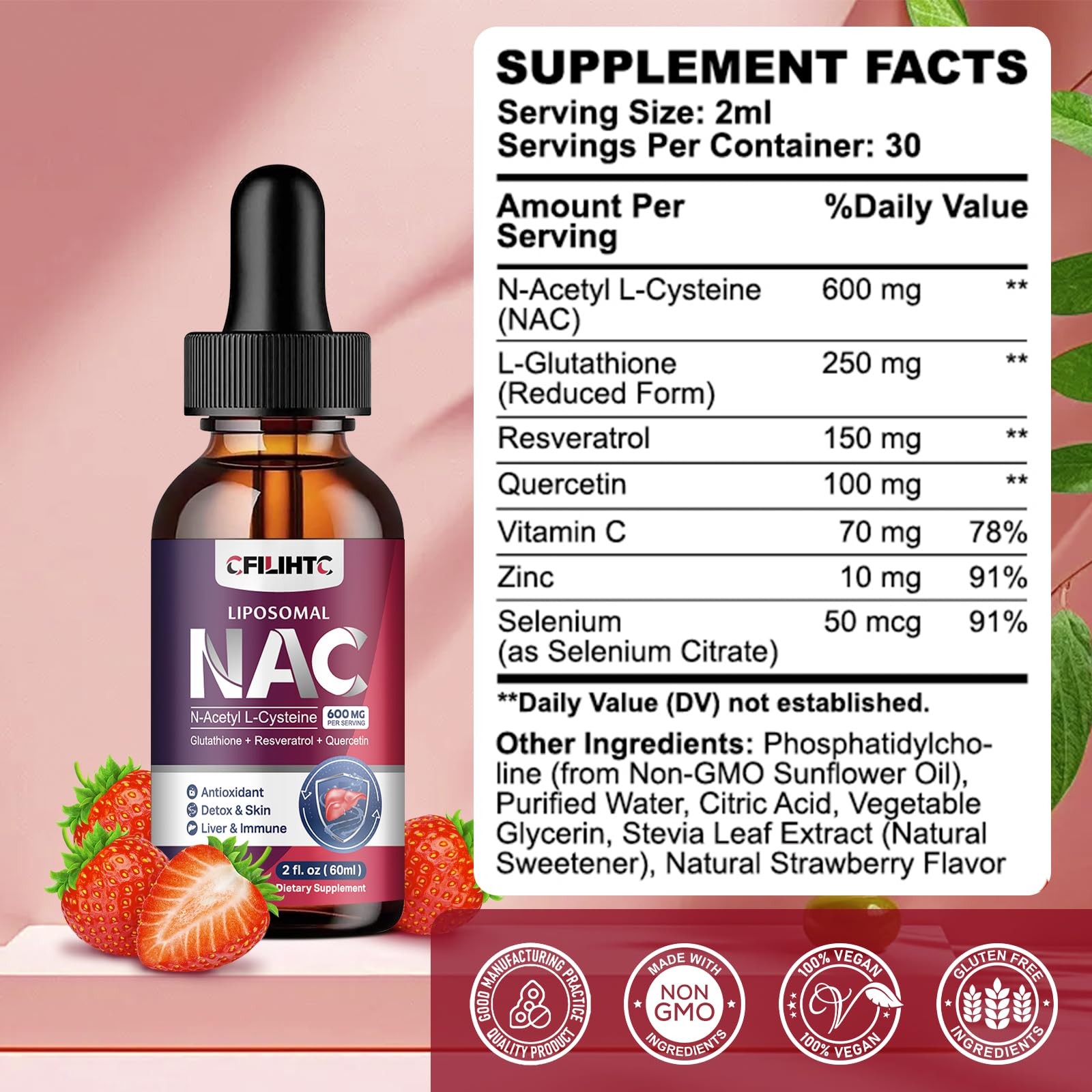 Liposomal Liquid NAC Supplement N-Acetyl Cysteine Drops, 2 Fl Oz (Pack of 2)