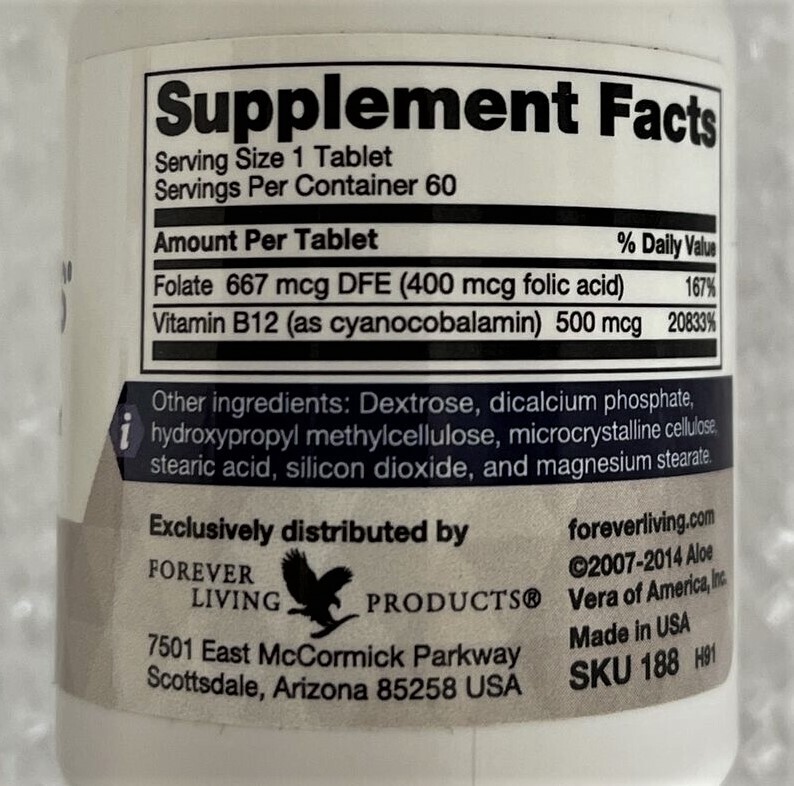 Forever Living B-12 Plus Folic Acid 60 Tabs Brain/Energy Halal/Kosher Exp 9/26