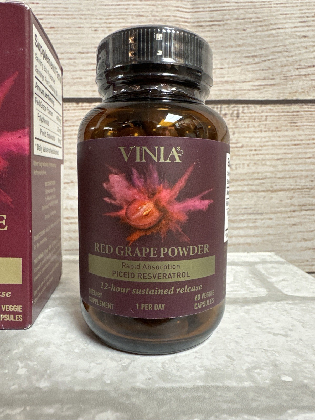 VINIA Blood Flow Capsules Red Grape Powder Nitric Oxide Supplement 60 Caps 3/28