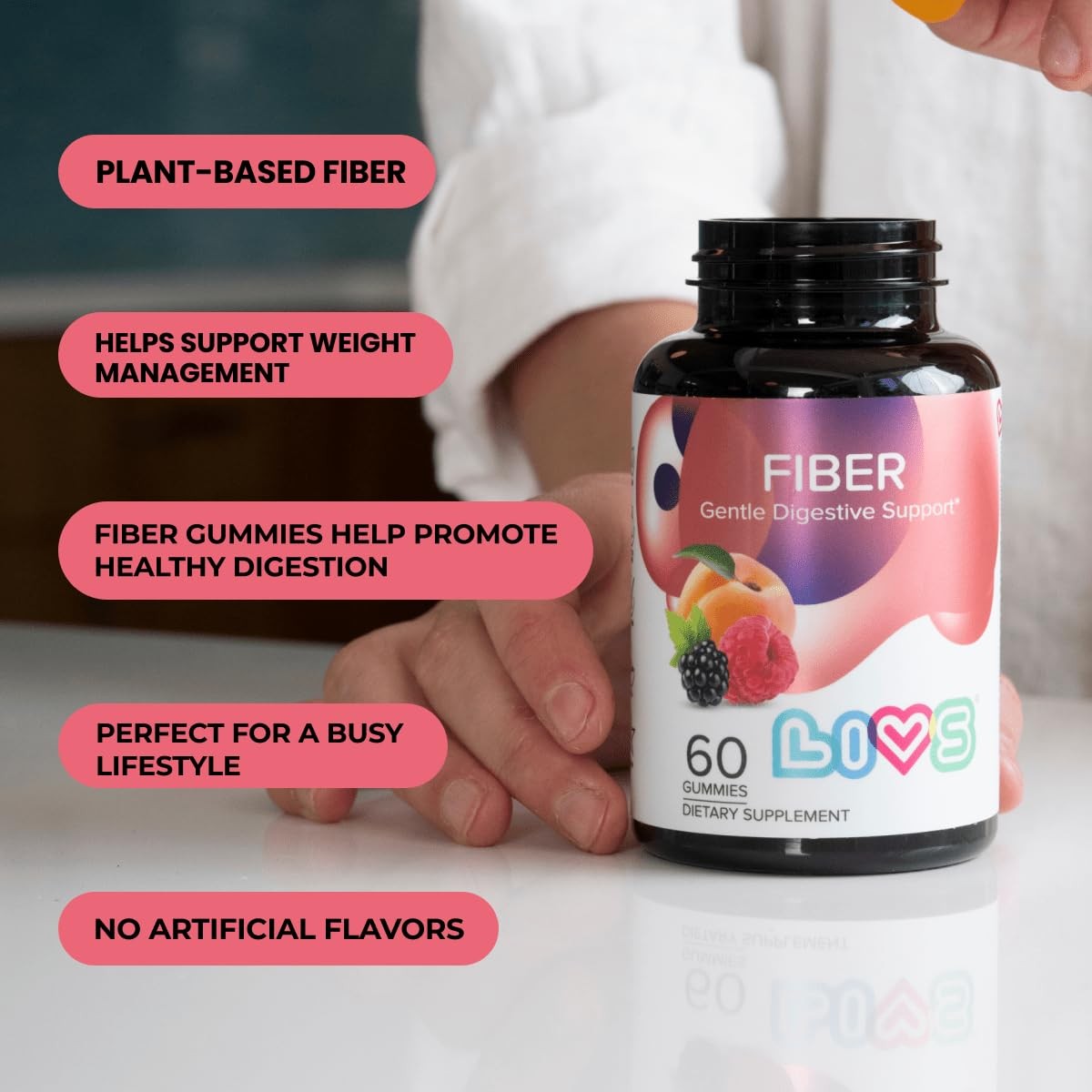 LIVS Fiber Gummies for Adults – Promote 60 Count (Pack of 1), Natural