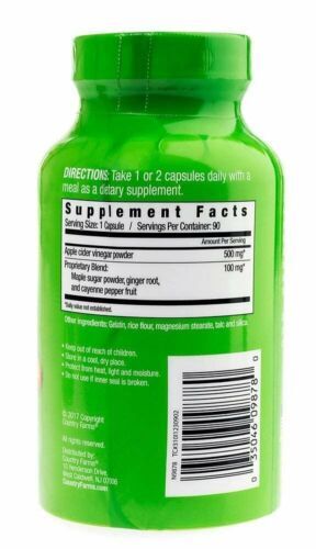Country Farms Apple Cider Vinegar 500mg Digestive Health Support Capsules 90ct