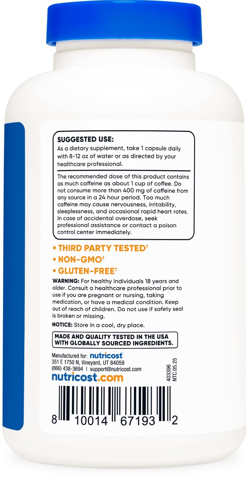 Nutricost Caffeine with L-Theanine, 100mg of Each, 240 Capsules, 240 Servings