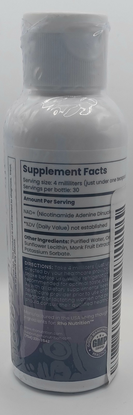 Rho Nutrition Liposomal NAD + 30 Servings 4 oz / 120 mL – New/Sealed EXP 8/2027