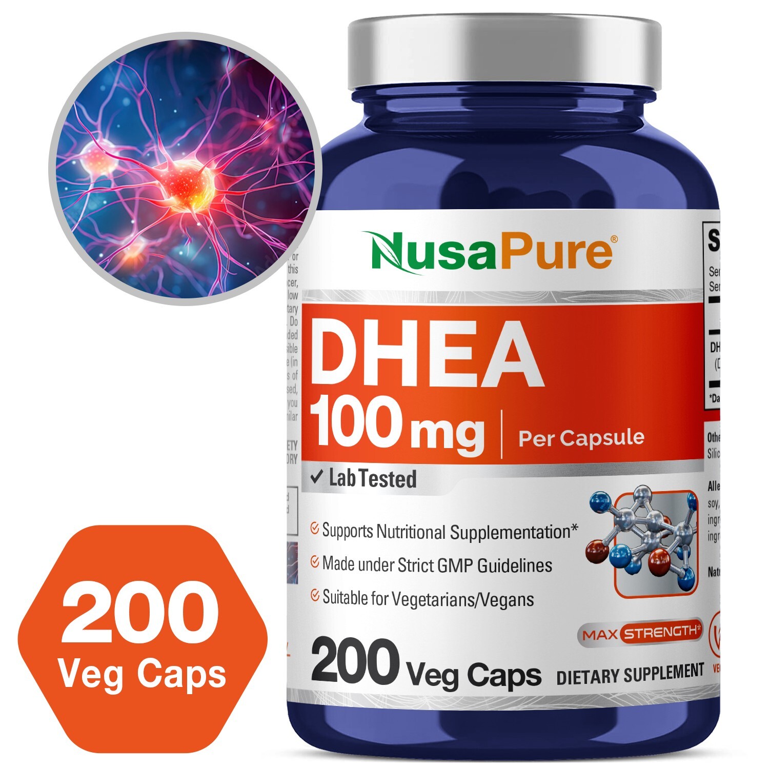 NusaPure DHEA 100mg 200 Veggie Capsules (Vegetarian, Non-GMO)