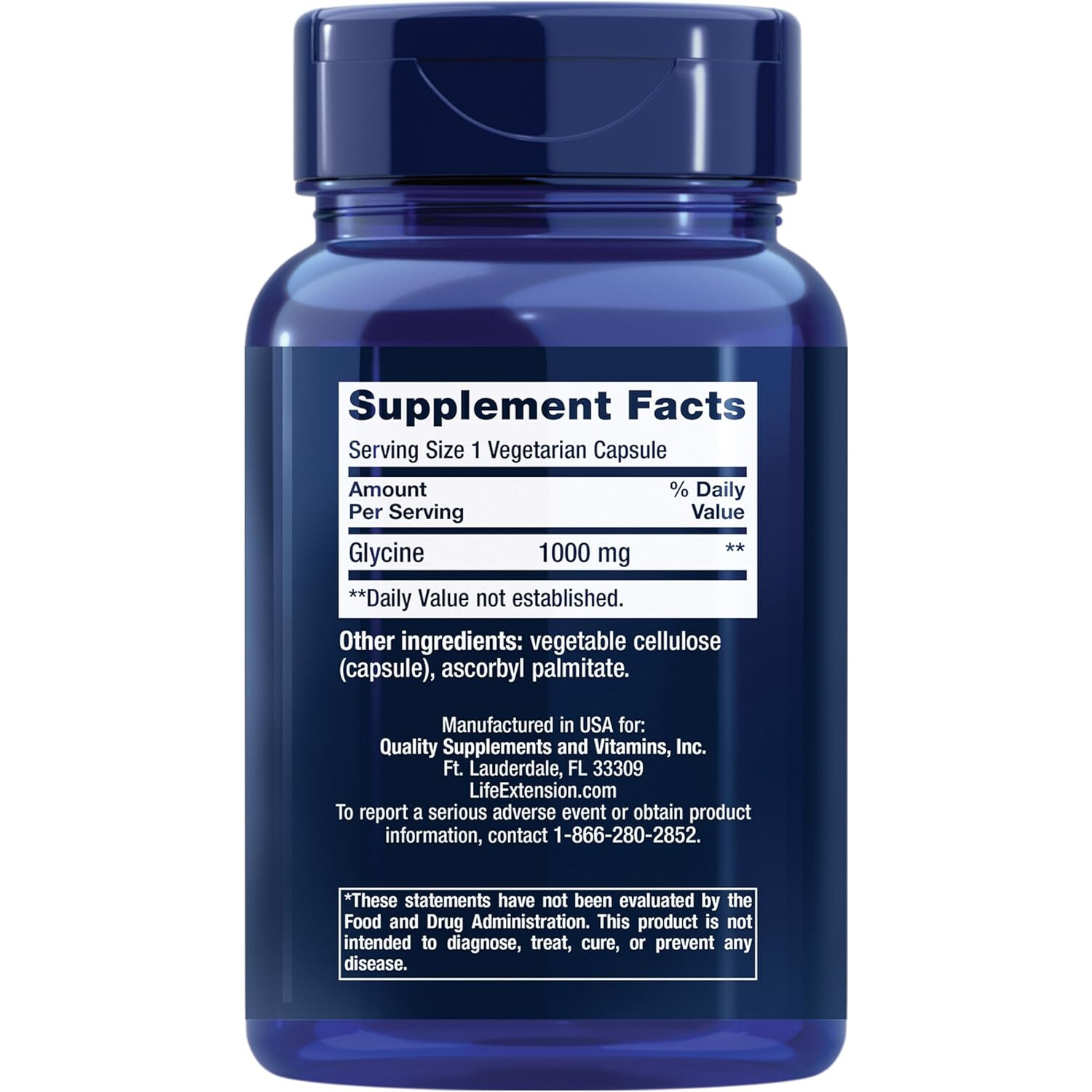 Life Extension Glycine, 1000 mg, 100 Vegetarian Capsules