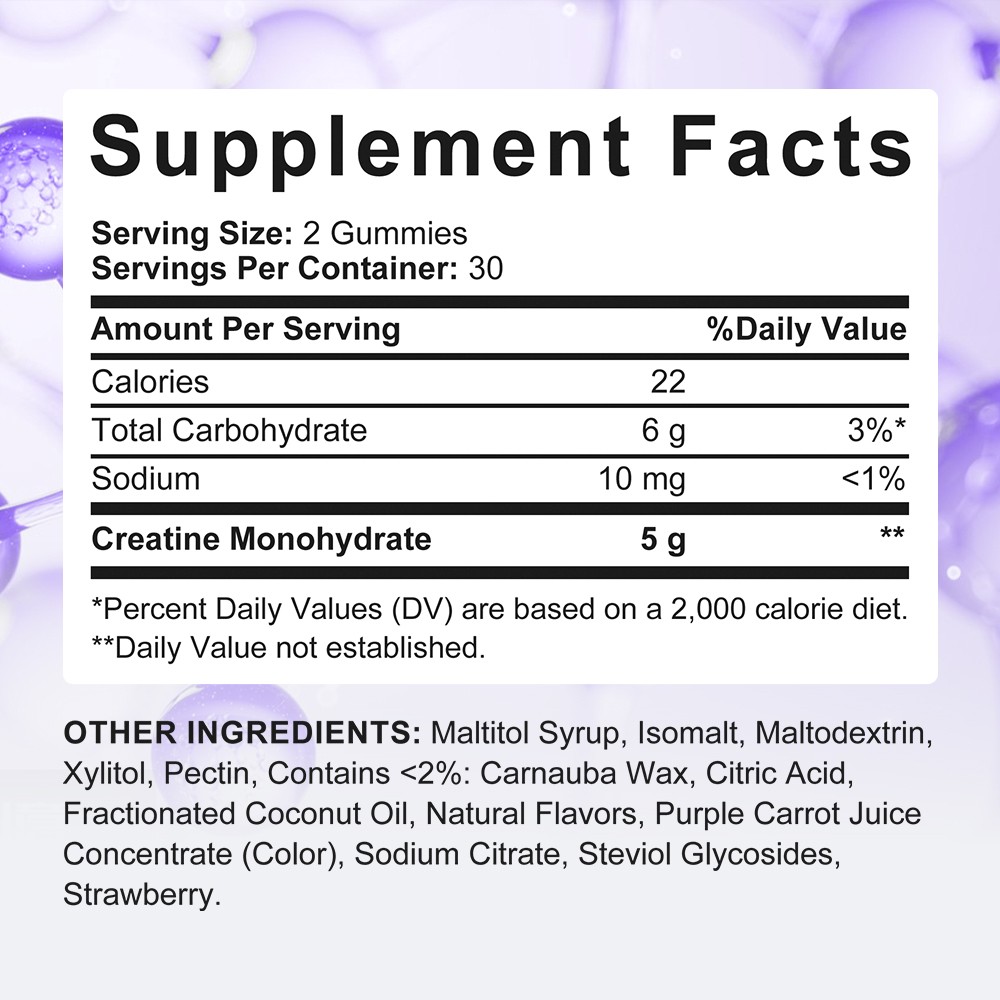 Sresxrefas Creatine 60 Gummies Improves Strength Strawberry Flavor Sugar Free