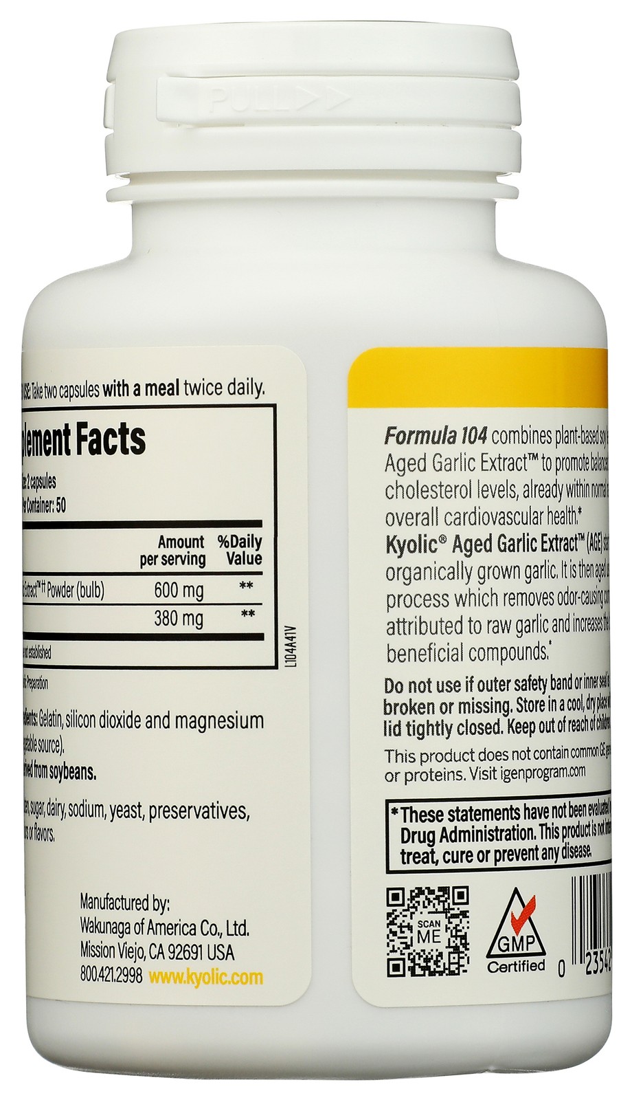 Kyolic Aged Garlic Extract Formula 104 Cholesterol Health 100 Capsules 1 Pack