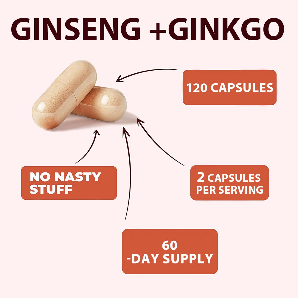 Ginsen Ginkgo Biloba Complex 120 Caps,Brain Focus&Memory,Steady Energy&Emotional