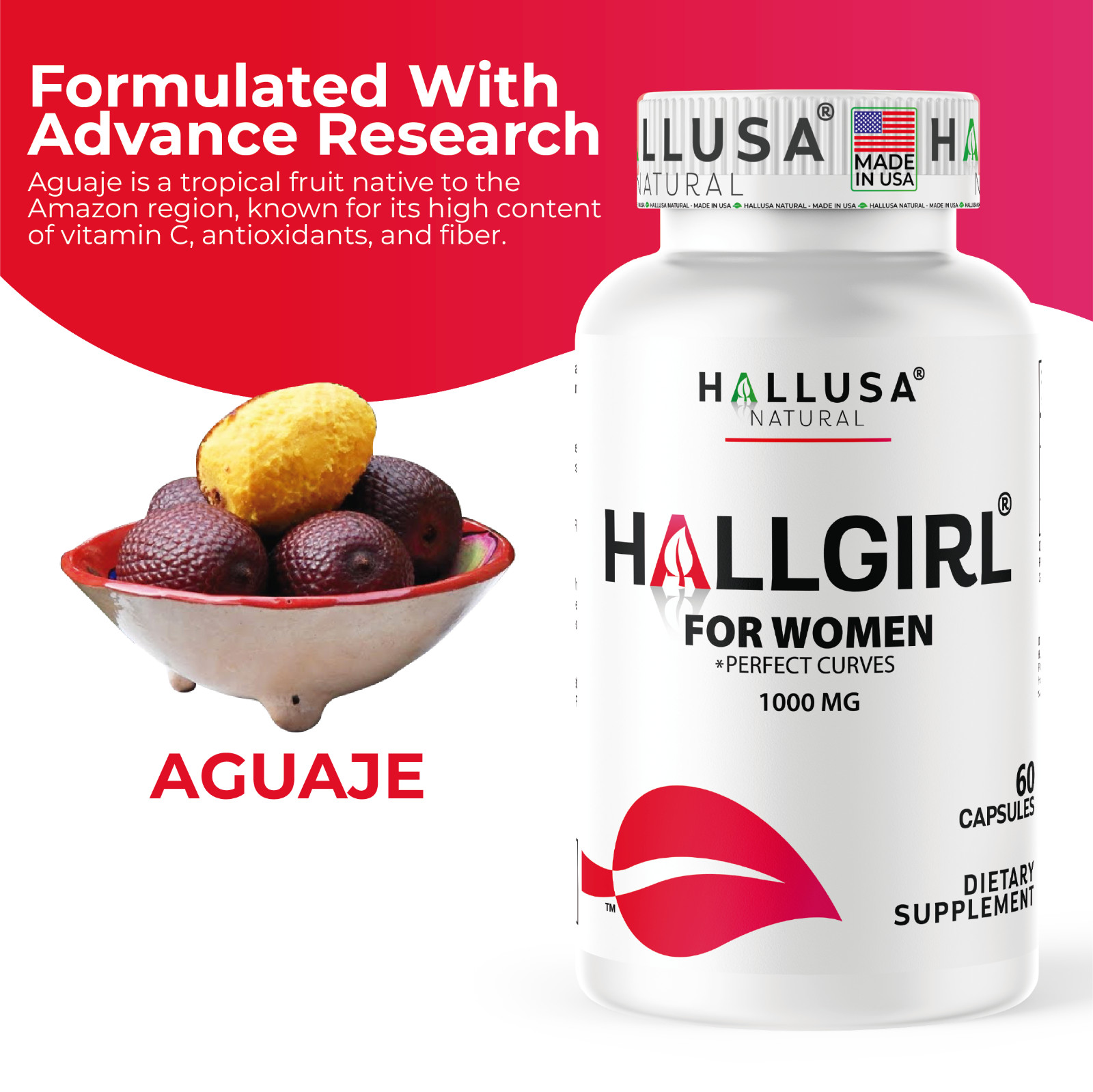 HALLGIRL BIG BOOTY, BREAST & HIPS – Aguaje capsules – For MEN and WOMEN