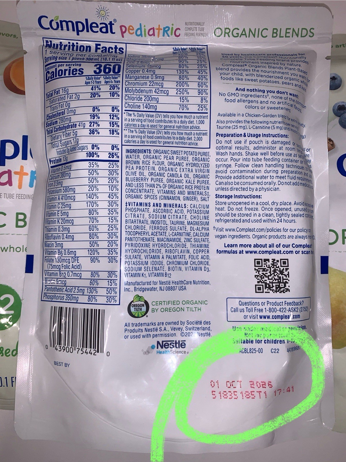 1 Box of 33 – Compleat Pediatric Organic Blend Plant Base Blended Tube Feeding