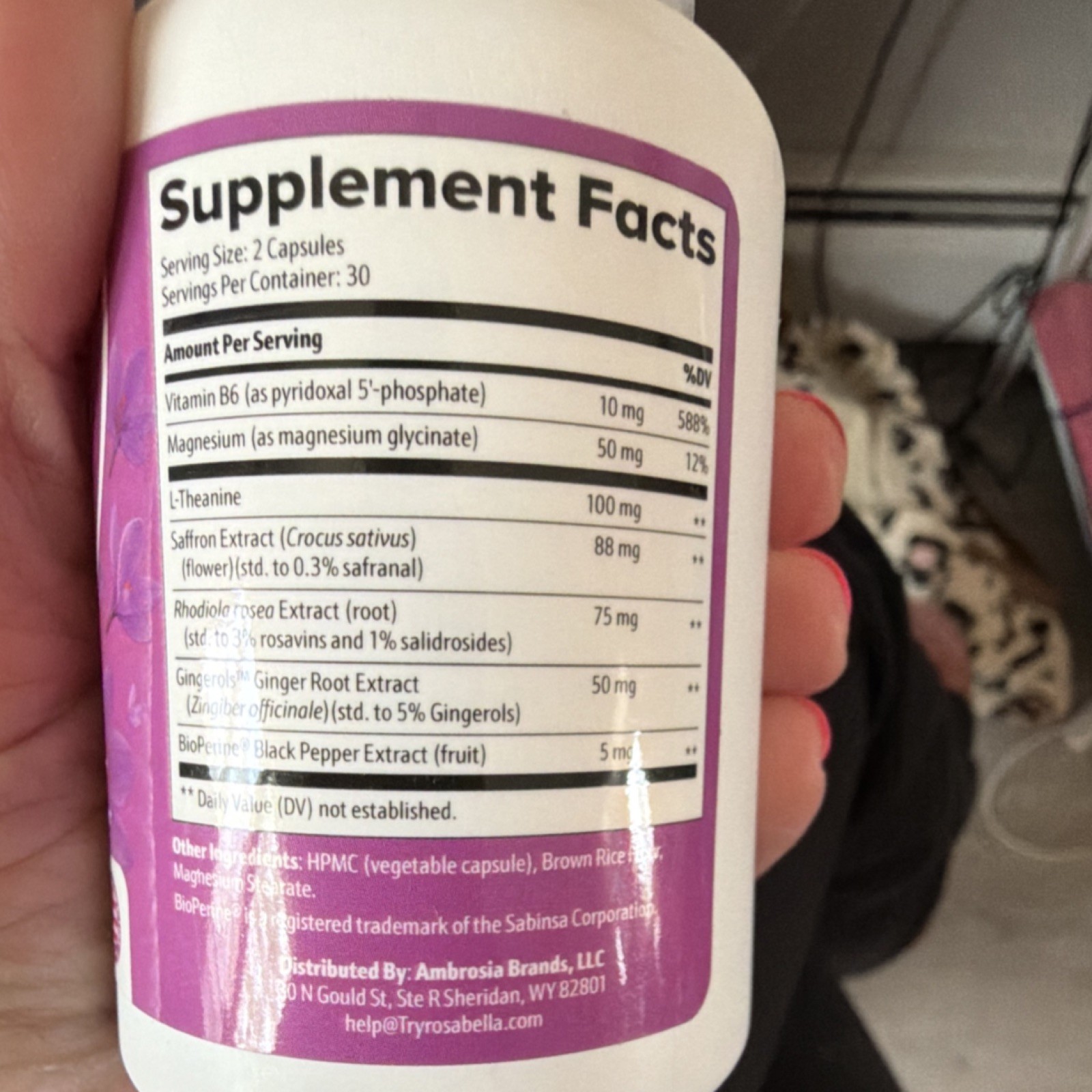 Rosabella Saffron Blend Vitamin B6 Magnesium L-Theanine 60 Capsules Exp 09/2027