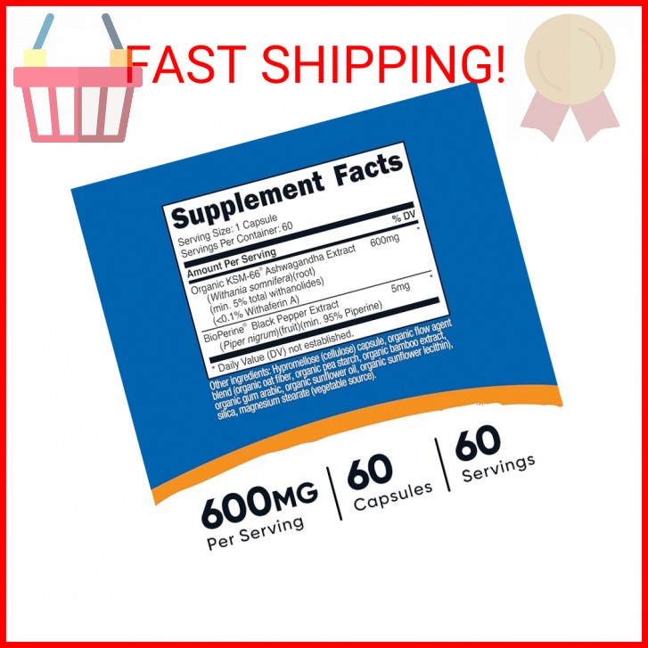 Nutricost KSM-66 Ashwagandha Root Extract 600mg, 60 Veggie Caps – 5% Withanolide