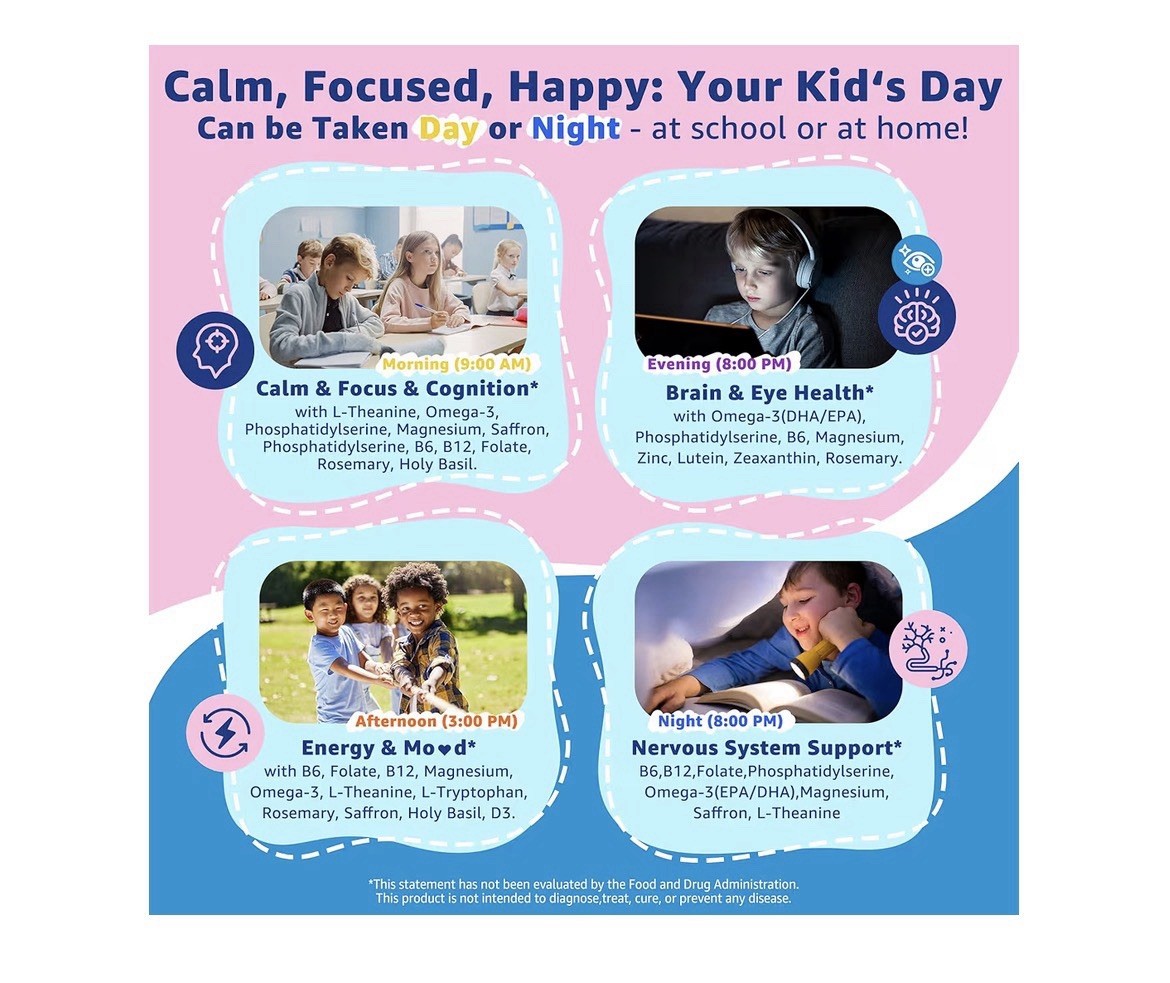 2 Pack Neviss Saffron Magnesium Glycinate For Kids 4+ Focus Calm Happy Mood