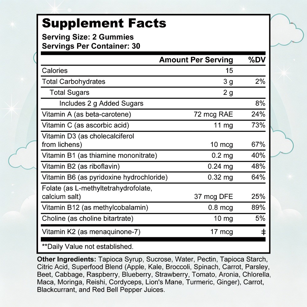 Kids Daily Multivitamin Gummies Supports Growing Kids Brain,Bone&Immune,60 Count