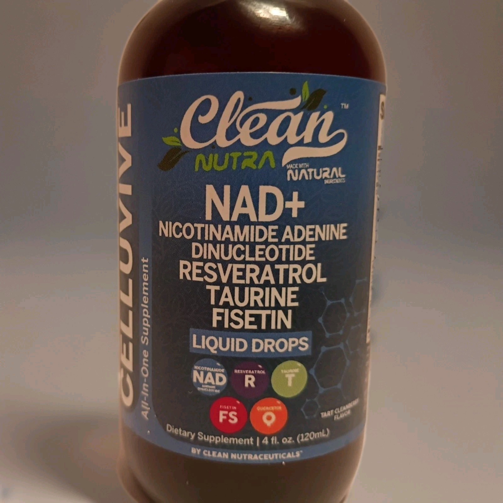 Clean Nutra NAD+ Resveratrol Taurine Fisetin Anti-Aging Liquid Drops 4oz