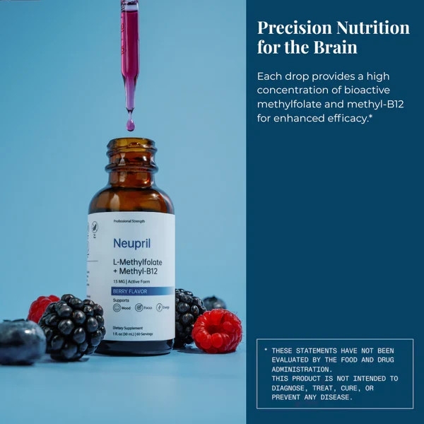 NEW SEALD Neupril L-Methylfolate d+ Methyl-B12 Drops 15mg Berry 1oz Exp 4/28