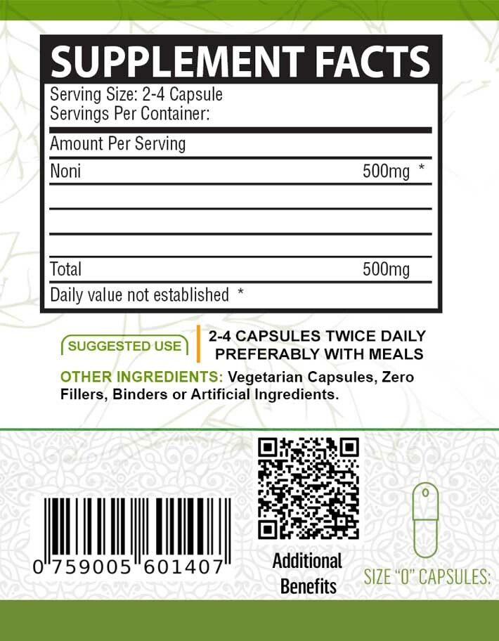 Noni Fruit Powder Capsules (Morinda Citrifolia) 500mg