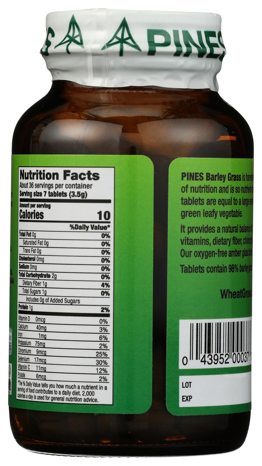 Barley Grass Tablets By Pines 250 Count Organic Supplement 1 Pack