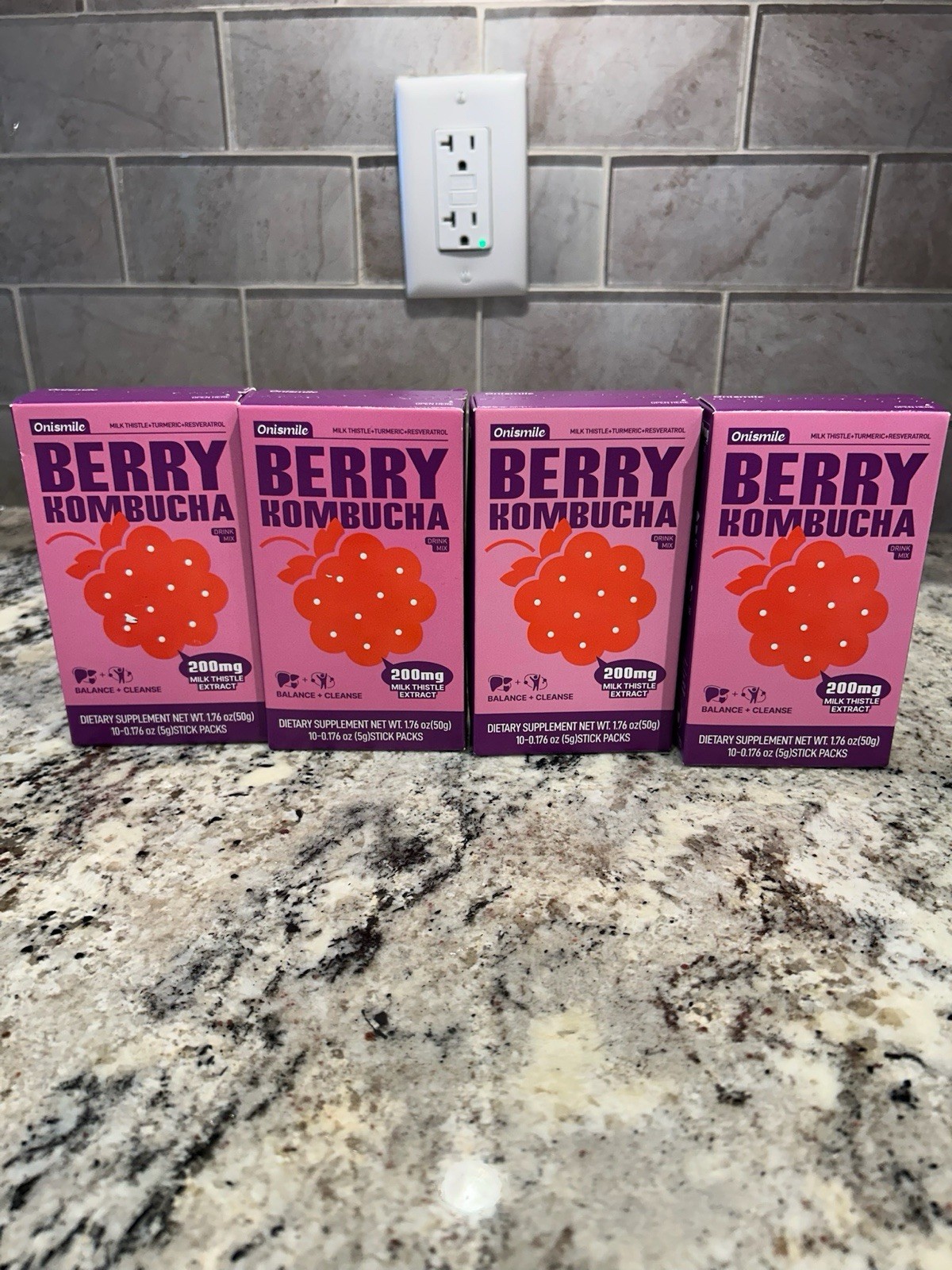 Onismile Berry Kombucha Drink Mix Milk Thistle Turmeric 200mg 10 Stick 4 pack