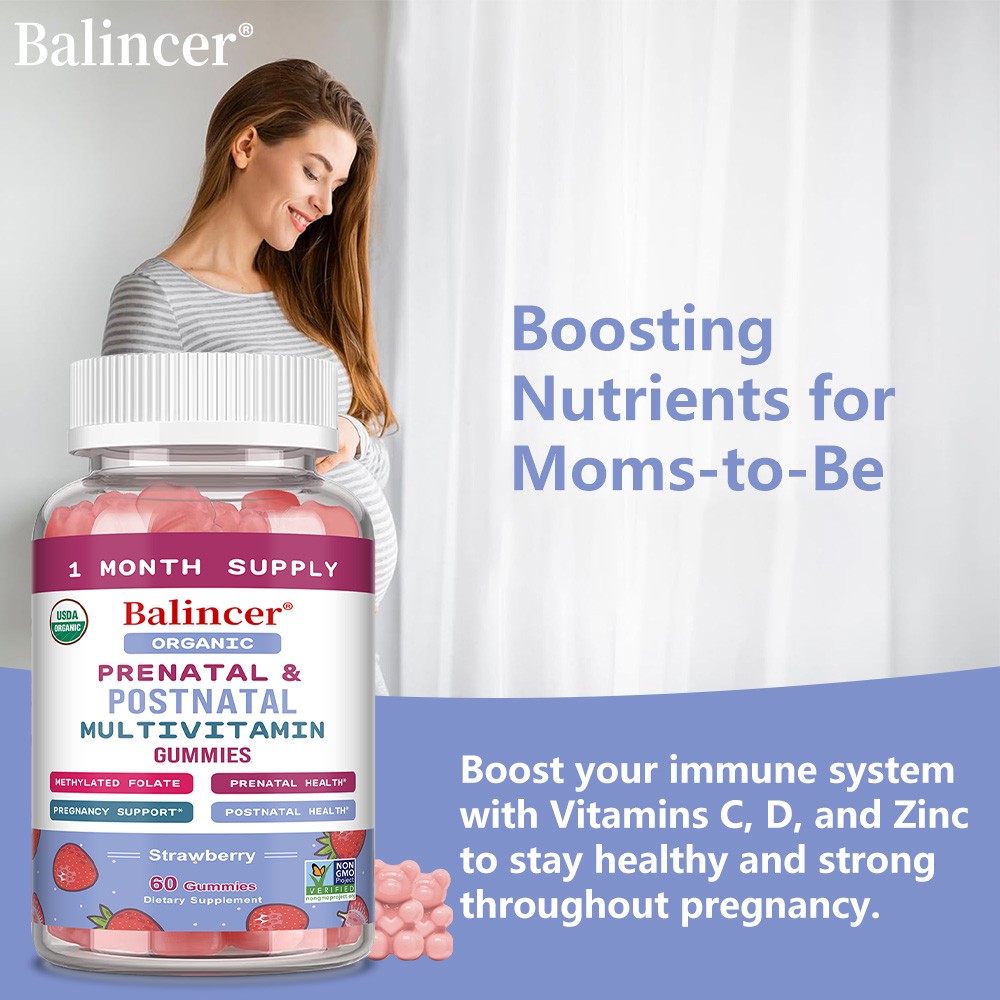 Prenatal Postnatal Multivitamin Gummies | Methyl Folate for Mom & Baby, 60 Chews
