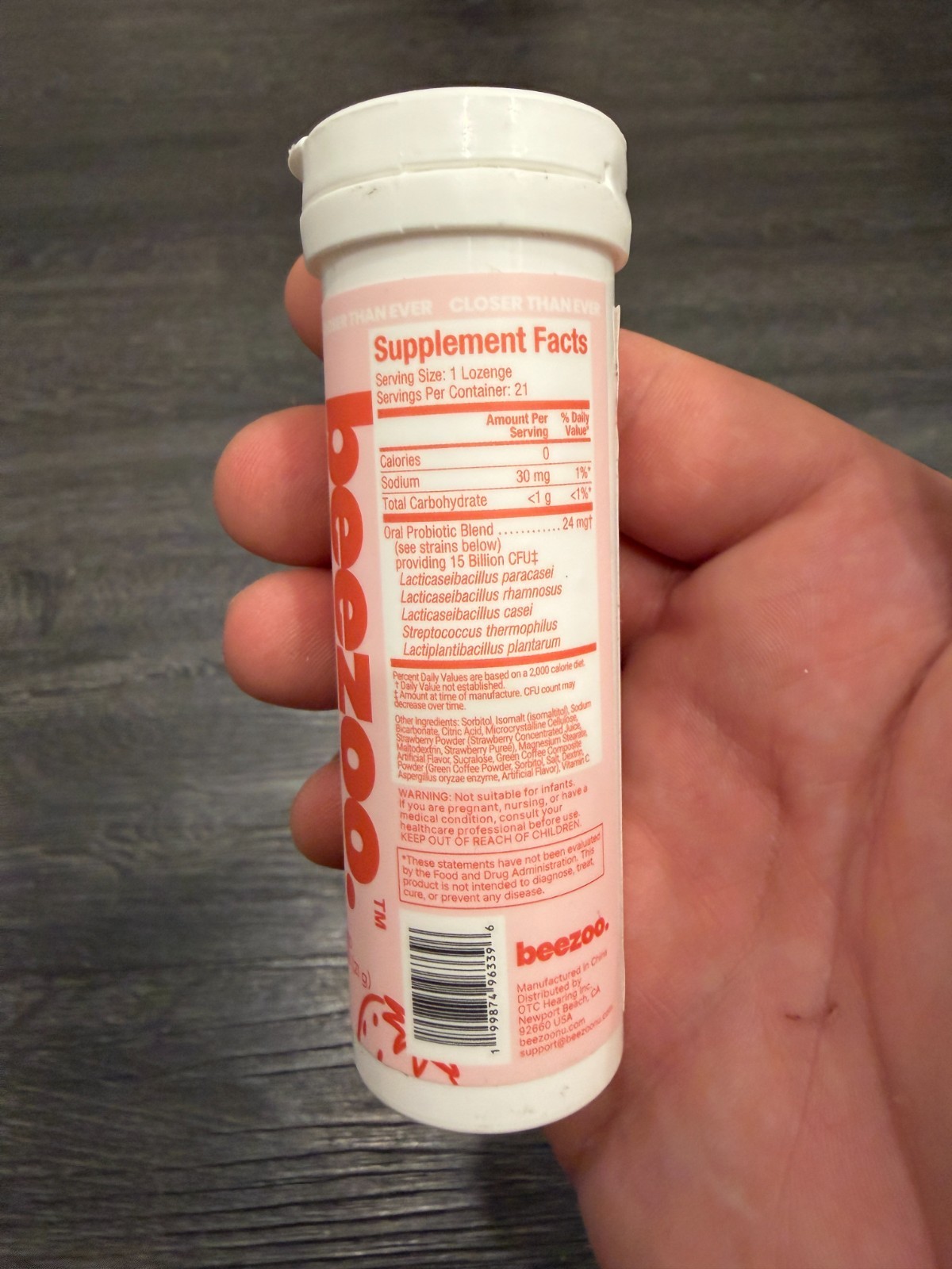Beezoo Oral Probiotic Strawberry Fizz Tabs Kiss-Ready Fresh Breath 21 Tabs