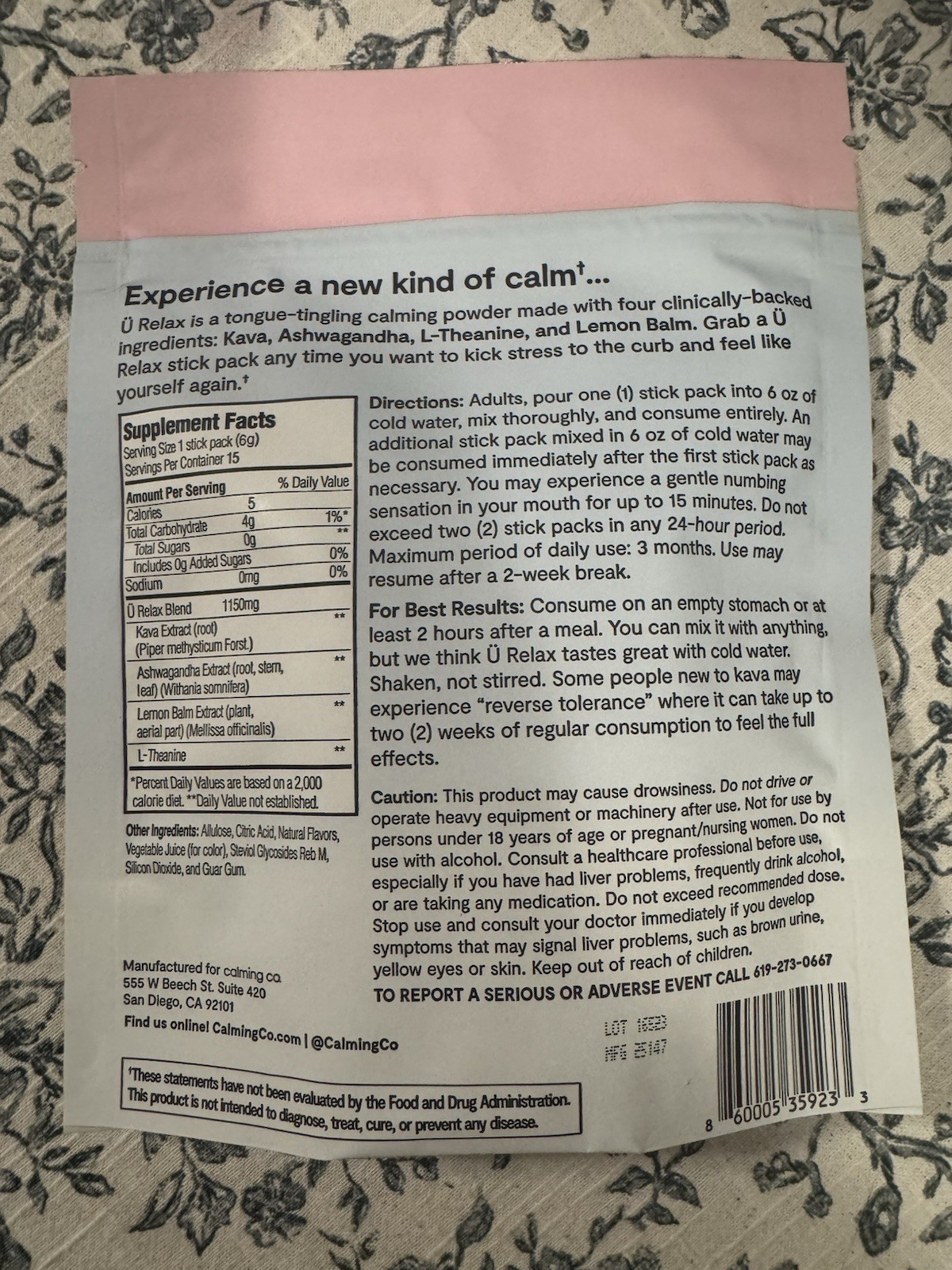 ü relax Calming Tonic Powder Stress Relief, Mixed Berry, Sugar Free 15 Packs
