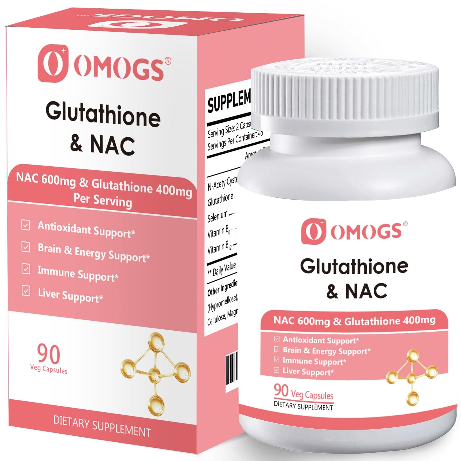 OMOGS Glutathione & NAC Supplement, with vtamin B & Selenium, Supports Liver…