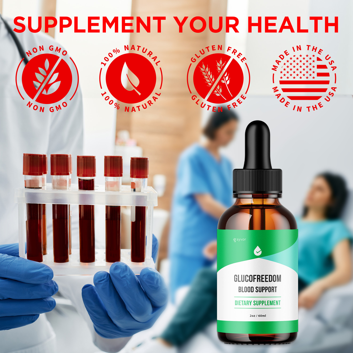 (1 Pack) Gluco Freedom Blood Support Drop GlucoFreedom Vitamin Formula 30 Servs