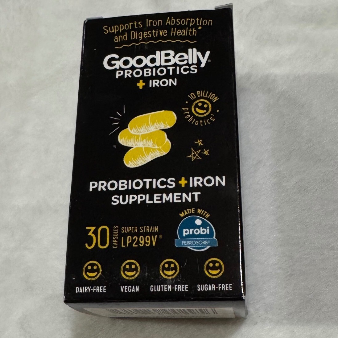GoodBelly Probiotics + Iron Supplement Vegan Dairy Gluten Sugar Free