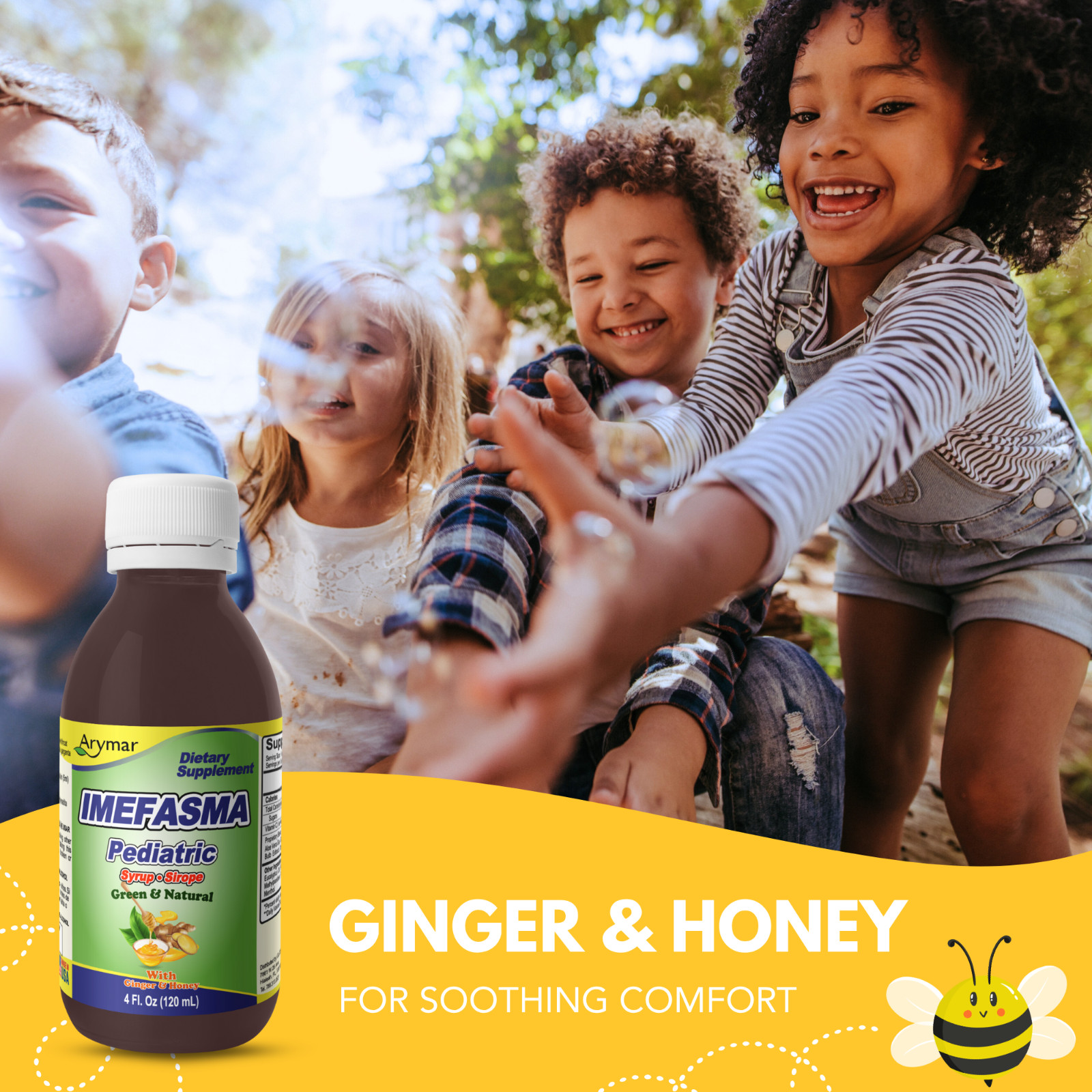 Arymar Imefasma Pediatric Syrup – Honey & Ginger Herbal Blend – 4 fl oz (2-Pack)