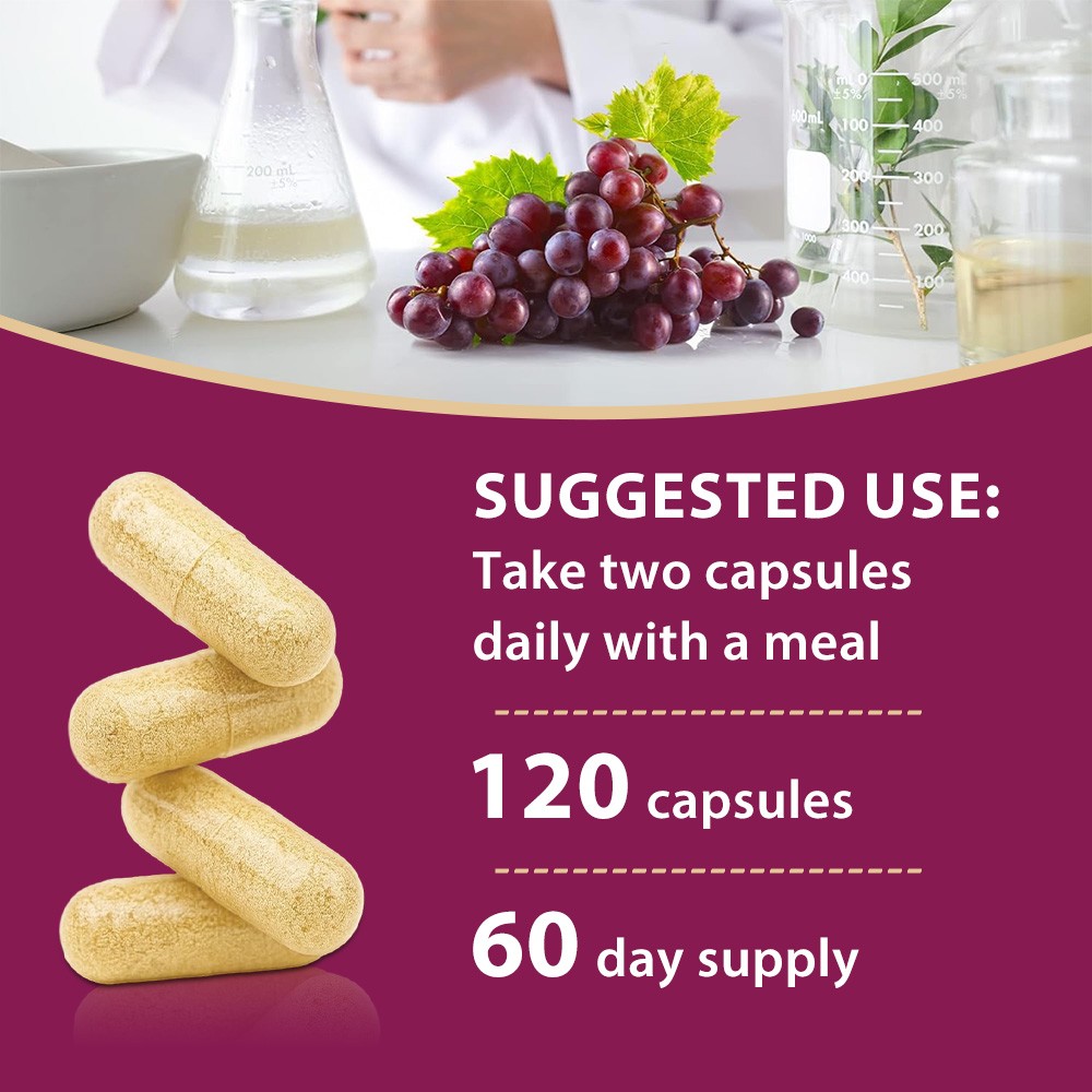 Red Grape Powder with Resveratrol 120 Veggie Capsules Supplement