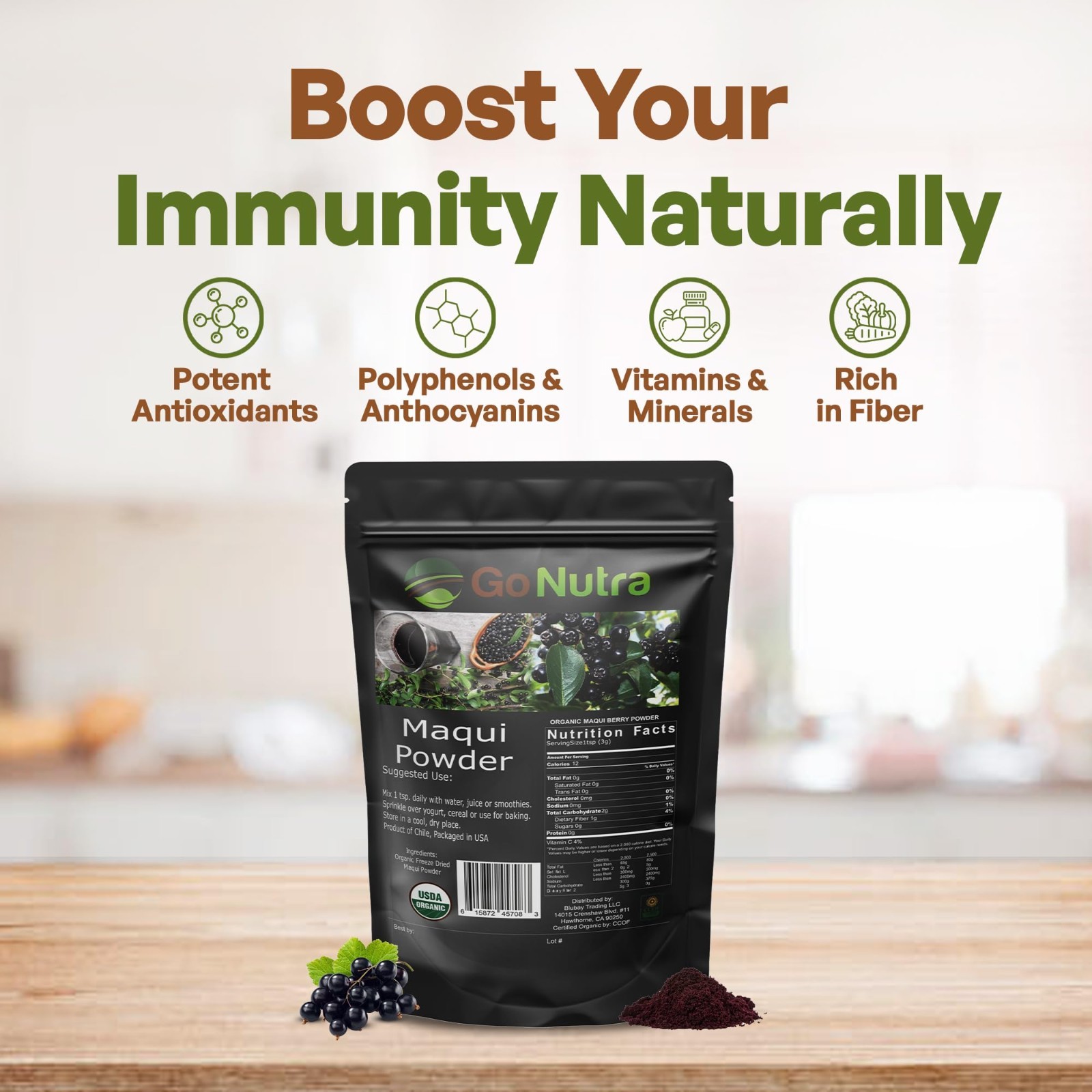 Maqui Berry Powder Organic Freeze-Dried 1 lb Superfood from Chile Maqui Powder