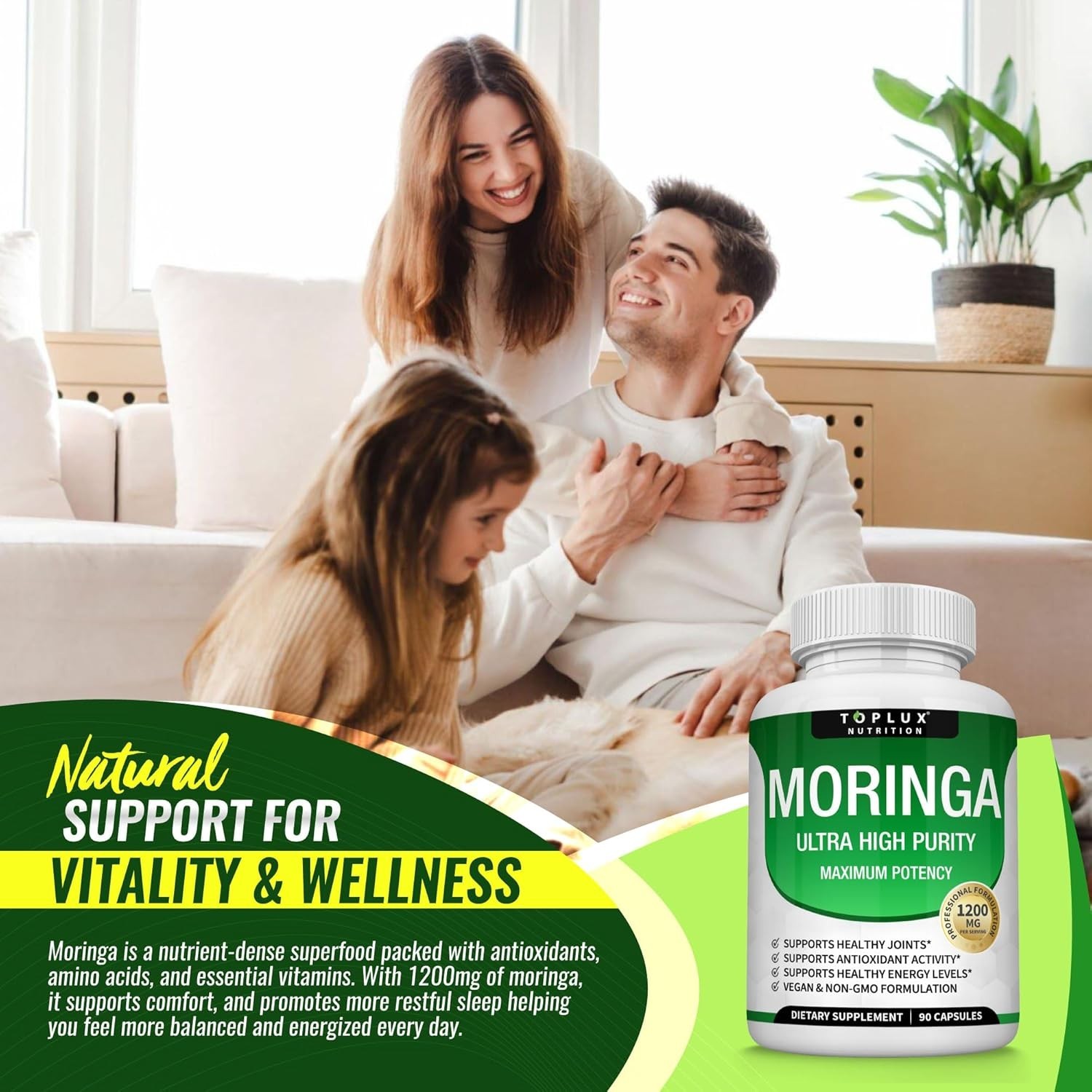 TOPLUX Moringa Capsules 1200mg Pure High Potency Immune Gut health