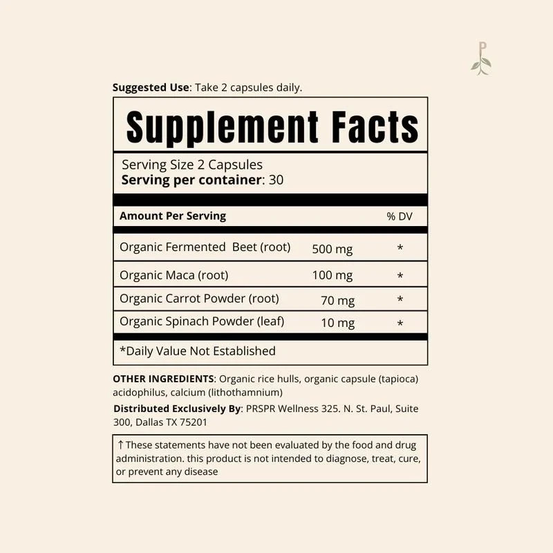 60 Maca w/ Beet Fermented Wellness PRSPR Vegan Capsules Non-GMO FREE SHIPPING