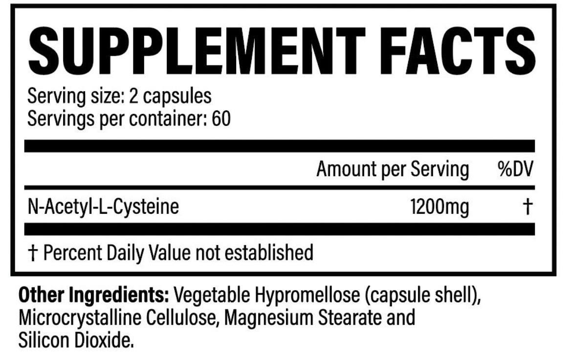 Revive N-Acetyl-L-Cysteine (NAC) 1200 mg Vegetarian Supplement 120 Caps