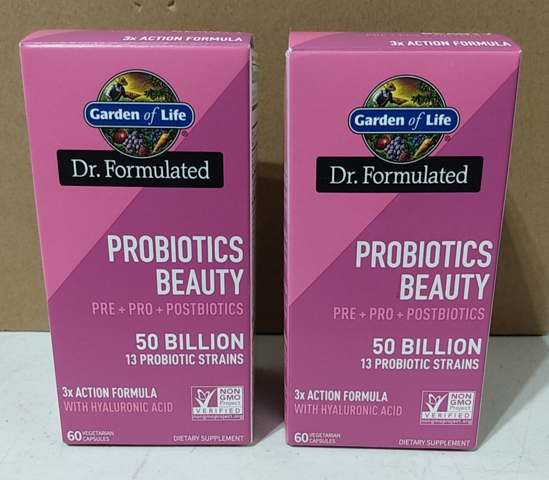 2 – GARDEN OF LIFE DR FORMULATED PROBIOTICS BEAUTY 60 CAPSULES EACH 06/27